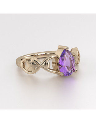 Pear Amethyst 925 Sterling Silver Engagement Ring Flower Wedding Ring Nature Inspired Statement Ring, Leaf and vine Ring